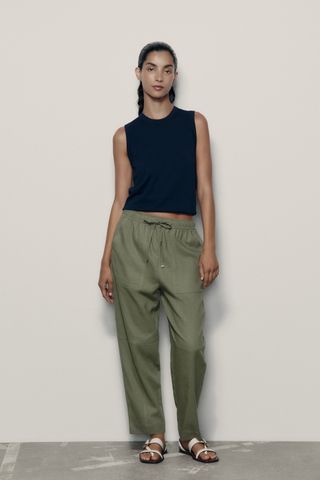 TAPERED LINEN BLEND PANTS