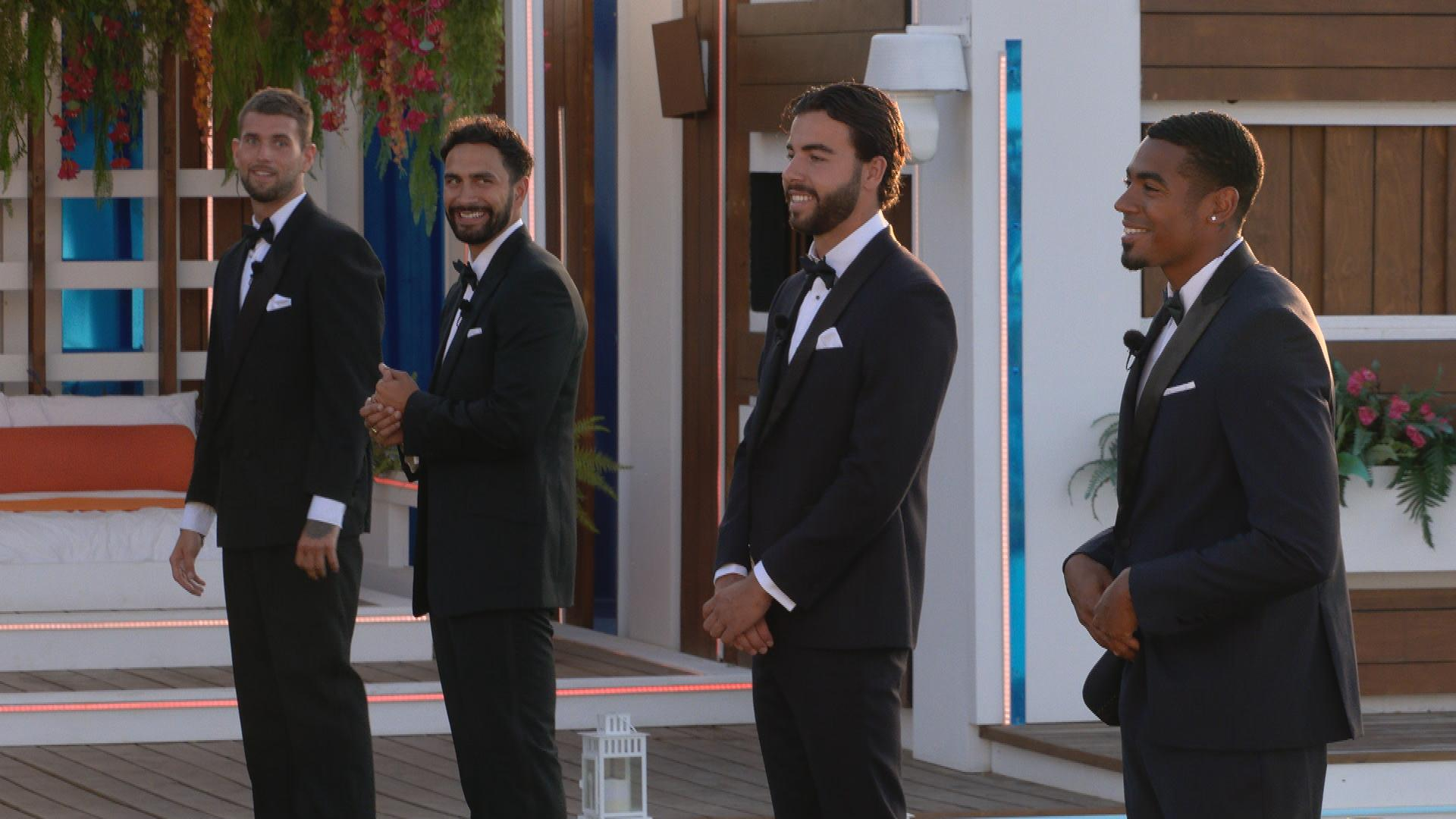 the Love Island finalist boys lined up in tuxedos