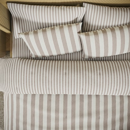 Beautiful 100% Cotton Striped 3-Piece Natural Comforter Set, Full/queen by Drew Barrymore