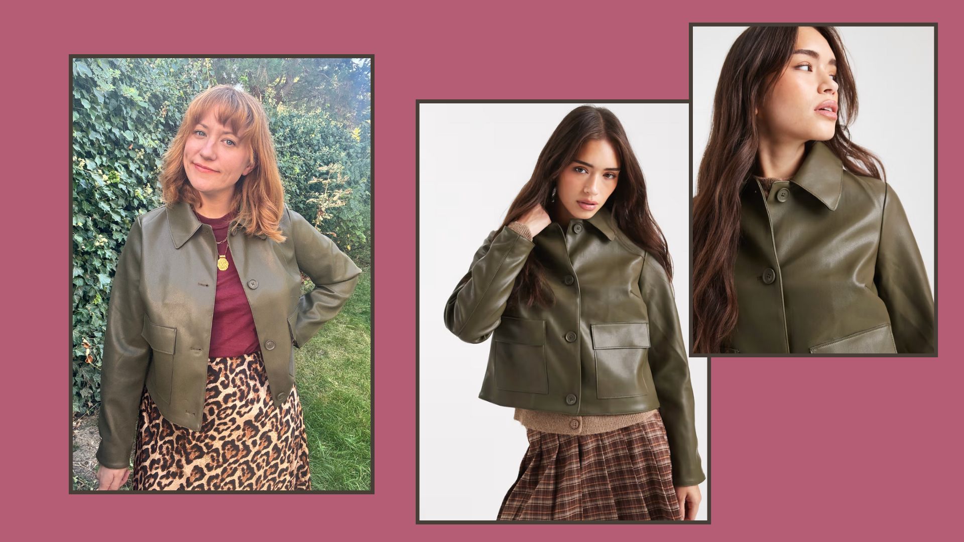 MATILDA AND A MODEL WEARING THE NEW LOOK FAUX LEATHER JACKET