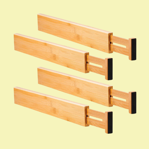 Utoplike Bamboo Kitchen Drawer Dividers(4 Pack), Large Adjustable Divider, Spring Loaded Silverware and Utensils Organisation for Kitchen, Livingroom, Bedroom, Bathroom