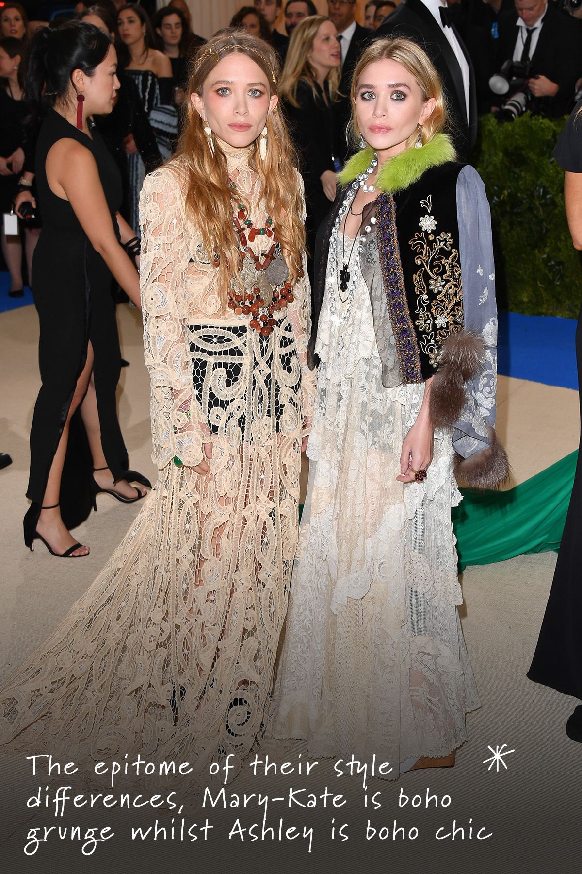 An image of Mary-Kate and Ashley Olsen, including the differences between the two.