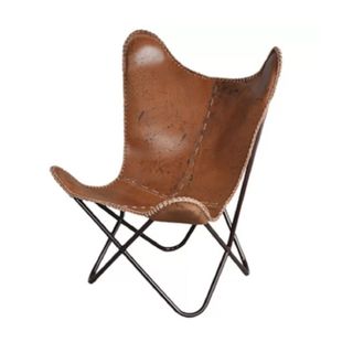 leather mid-century style chair with black metal frame
