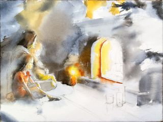 Colour added into the watercolour fire picture