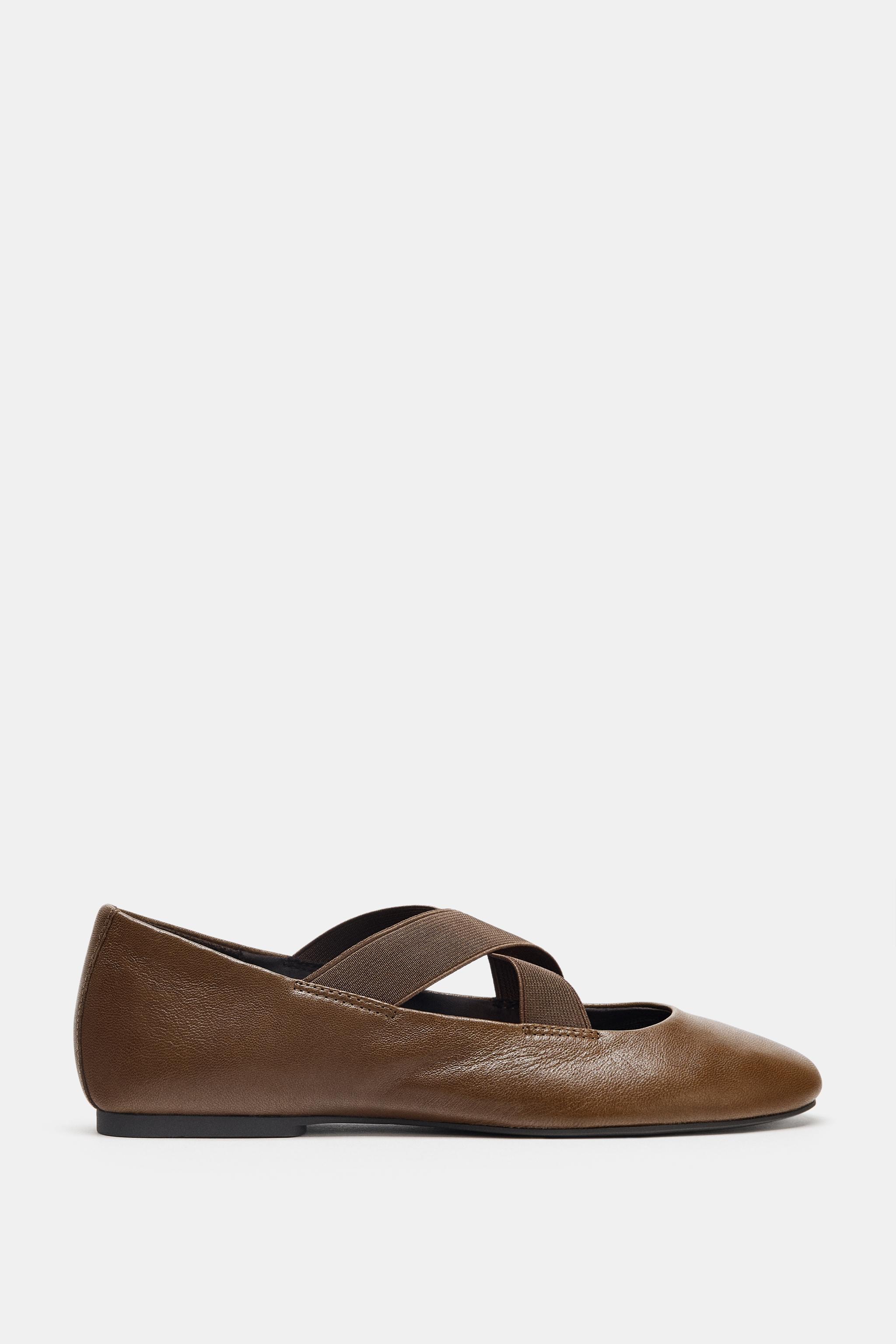Leather Ballet Flats With Elastic Straps