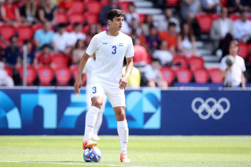 Uzbekistan World Cup 2026 squad: Abdukodir Khusanovof Uzbekistan controls the ball during the Men&#039;s group C match between Uzbekistan and Spain during the Olympic Games Paris 2024 at Parc des Princes on July 24, 2024 in Paris, France. (Photo by Alex Grimm - FIFA/FIFA via Getty Images) Tottenham