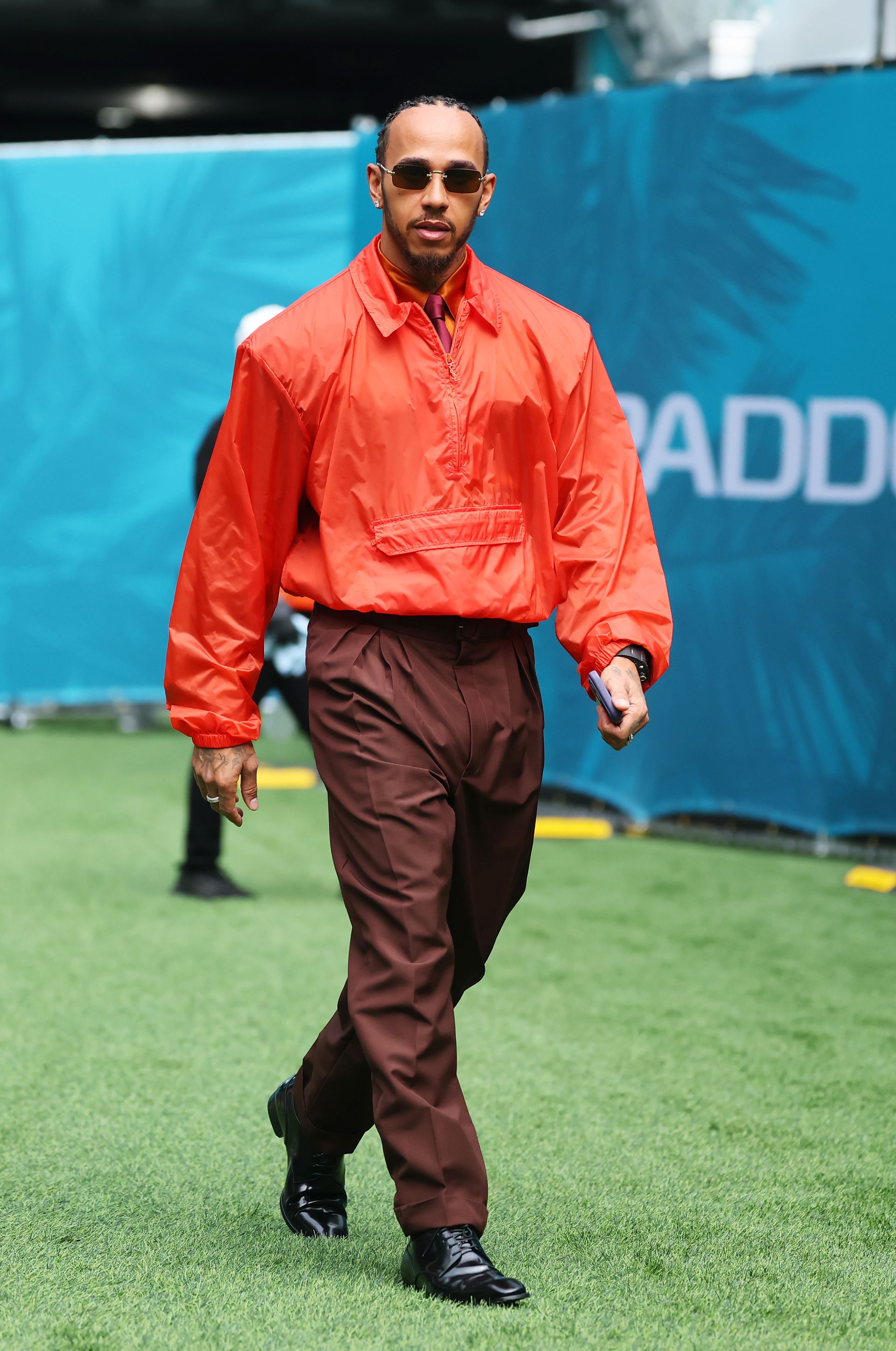 MIAMI, FLORIDA - APRIL 30: Lewis Hamilton of Scuderia Ferrari arrives in the Paddock during the F1 Grand Prix of Miami at Miami International Autodrome on April 30, 2026 in Miami, Florida.