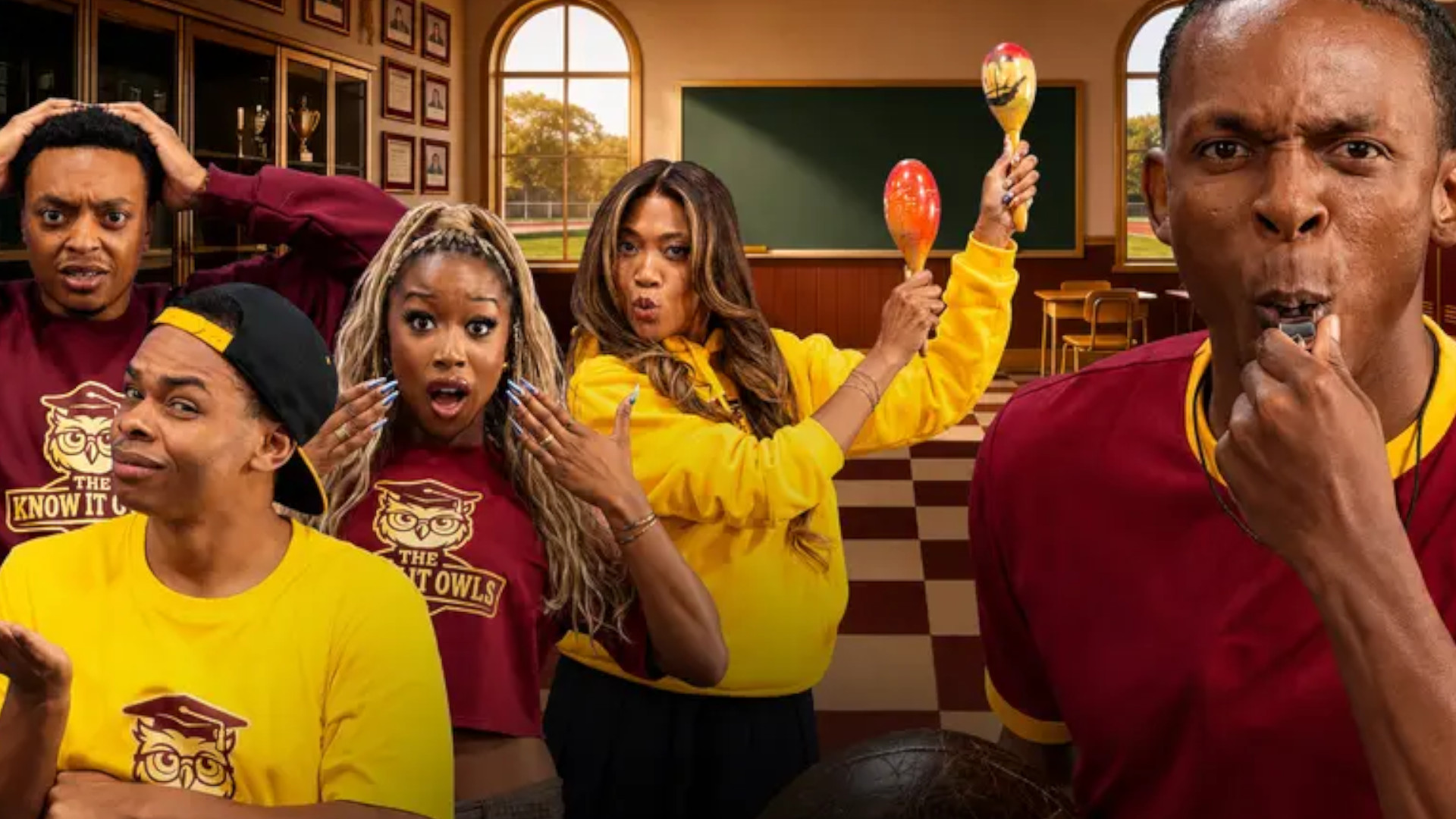 The cast and contestants of the game show "Substitute Teacher" on Tubi