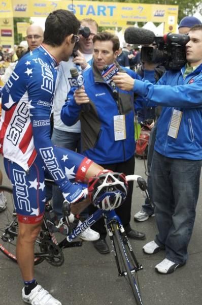 National Champion George Hincapie (BMC) is always a popular interviewee.