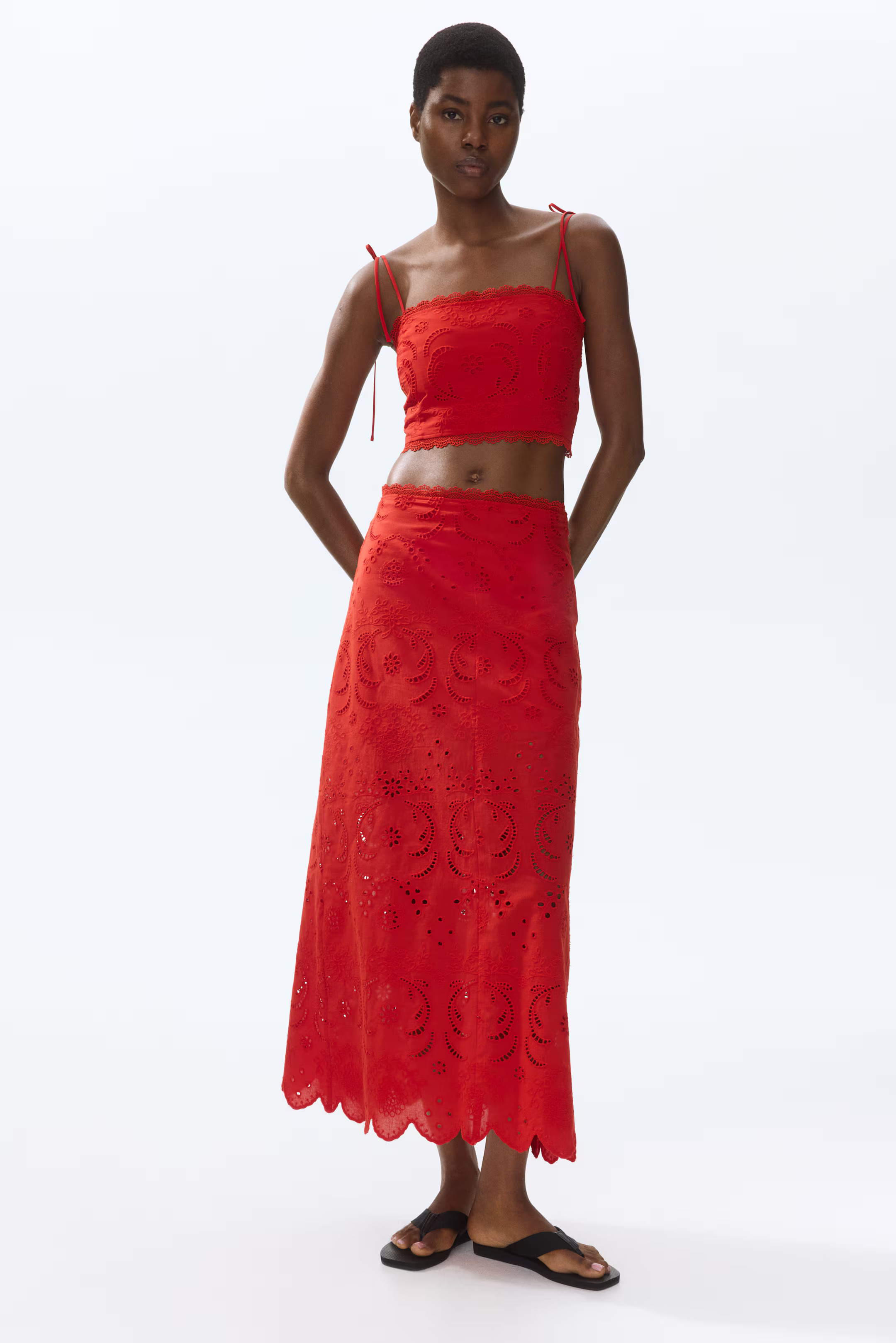 red broderie anglaise skirt