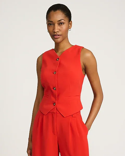 express, Signature Crepe High V-Neck Blazer Vest