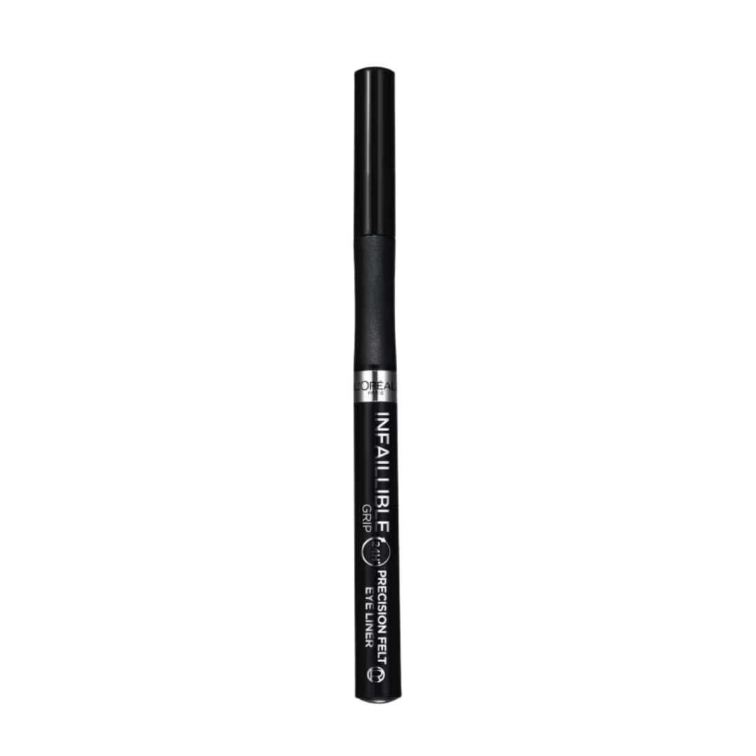 A product shot of the L'Oreal Paris Infallible Grip Precision Felt 0.4mm 27H Longwear Eyeliner, on a white background