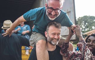 Hugh Dennis, David Baddiel, Reggie Yates, Michaela Coel, Katy Brand and Russell Kane – making an epic 700-kilometre journey across Kenya and Uganda to deliver supplies to Comic Relief-funded projects