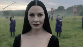 Morticia outside during the day in Wednesday Season 2