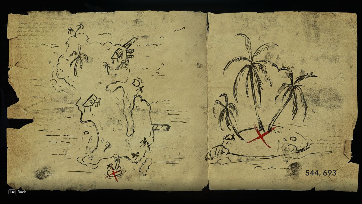 Black Flag treasure maps: A hand-drawn map leading to buried treasure.
