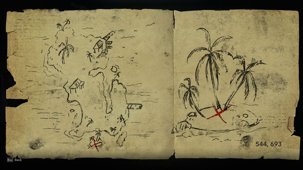 Black Flag treasure maps: A hand-drawn map leading to buried treasure.