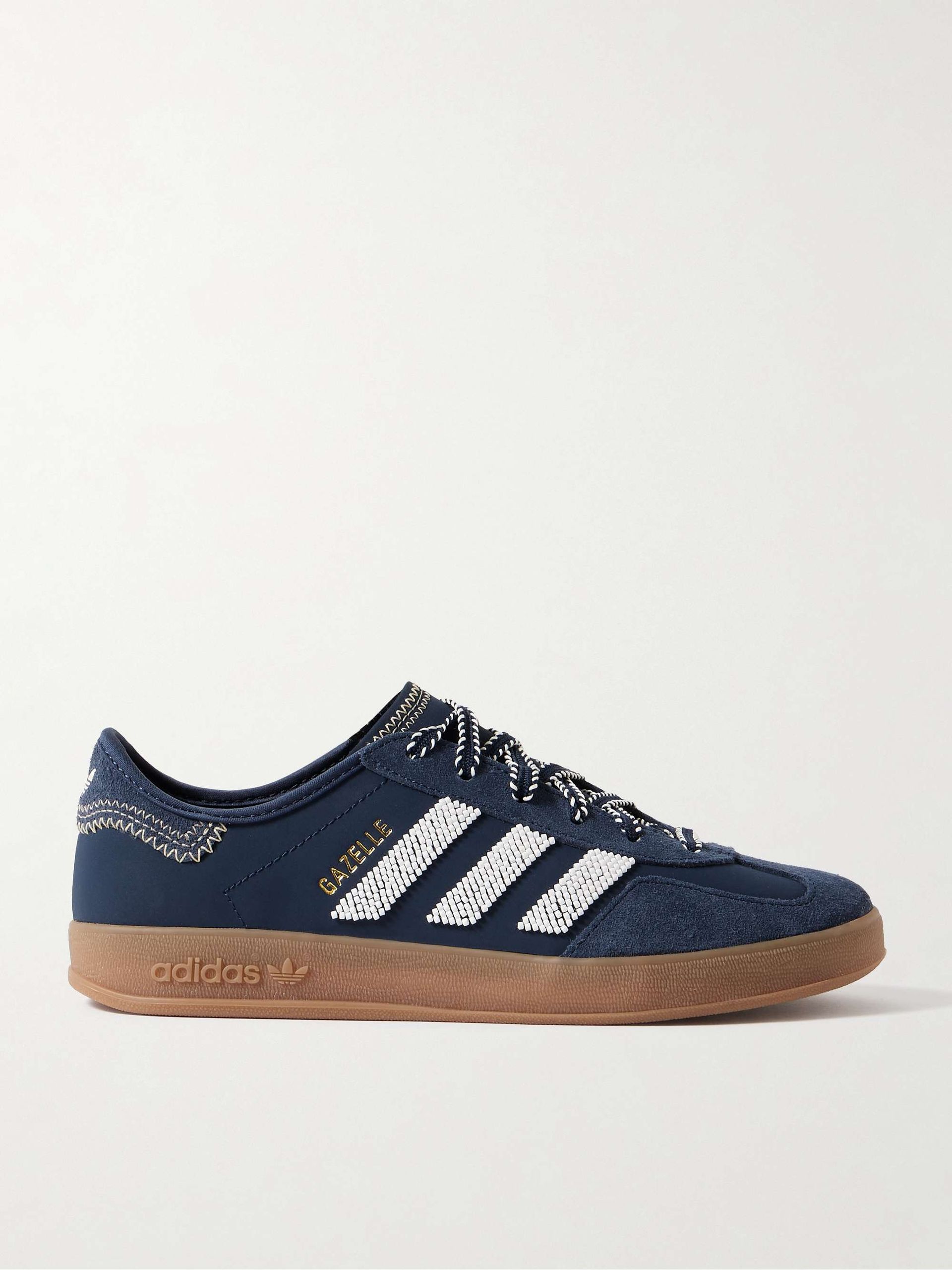 + Clot Gazelle Suede-Trimmed Beaded Leather Sneakers