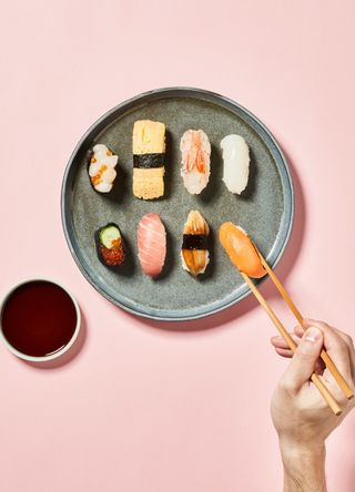 Sushi with pink background