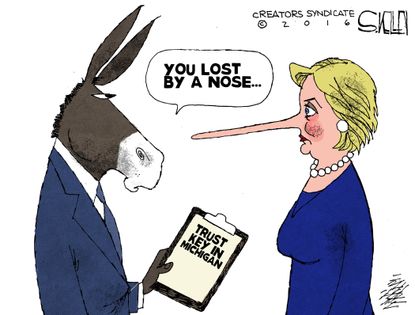Political Cartoon U.S. 2016 Hillary Michigan Primary