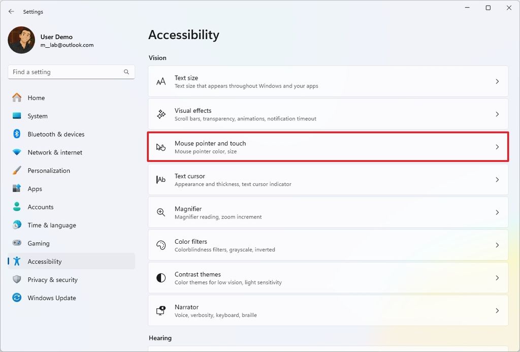 Mouse pointer and touch