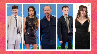 an image of five individual shots of the cast from the Glasgow premiere, from L-R: Samuel Bottomley, Rebekah Murrell, James McAvoy, Seamus McLean Ross, and Lucy Halliday