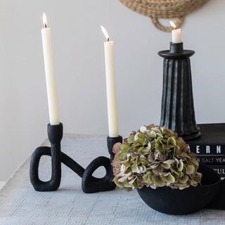 Bloomingville, Black Decorative Resin Double Taper Candle Holder