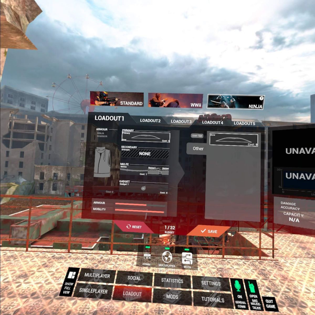 Ninja weapon layout in Contractors on Quest