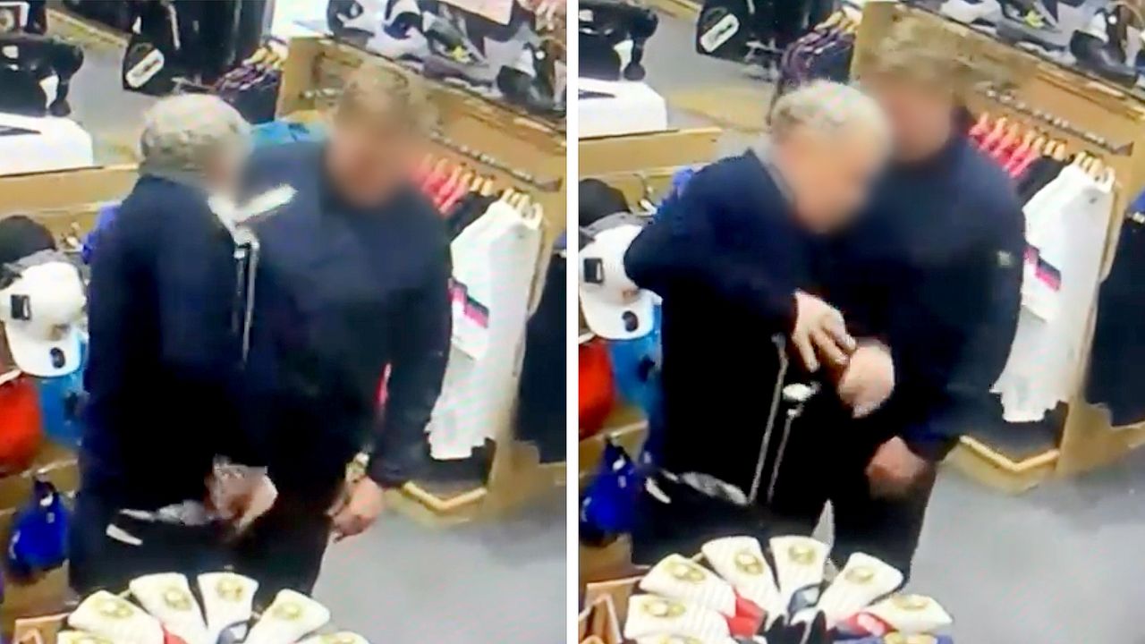 Screengrabs of CCTV as thieves steal putters from golf shop