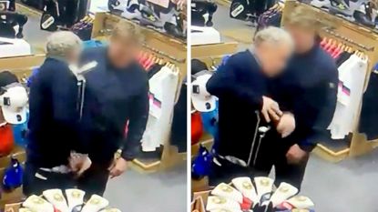 Screengrabs of CCTV as thieves steal putters from golf shop