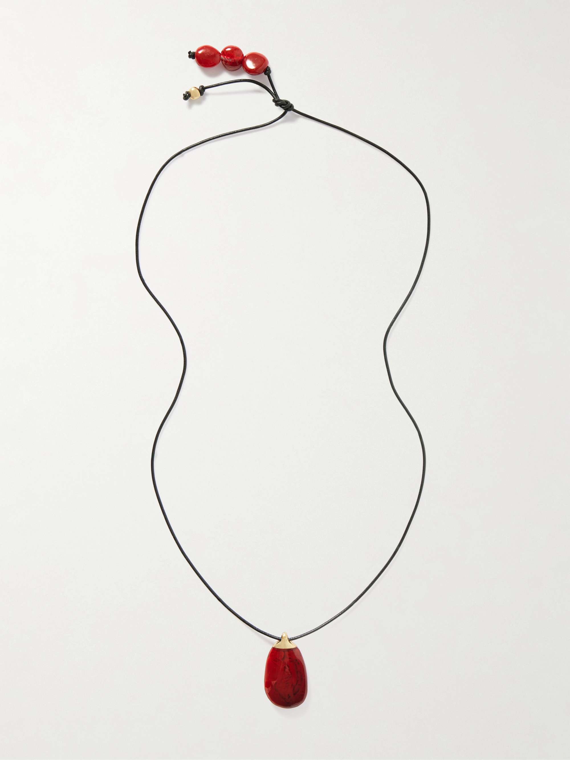 River Rock Gold-Plated, Resin and Leather Necklace