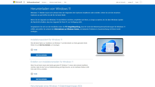 Screenshot der Download-Seite von Windows 11