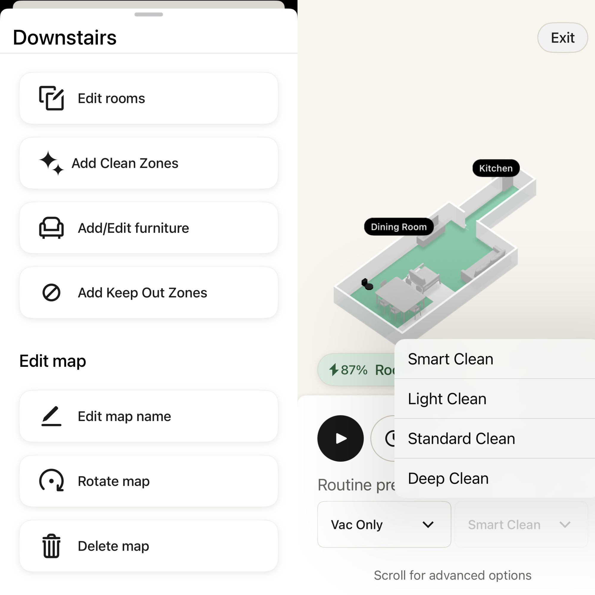 screenshots of the iRobot Roomba Max 705 Combo Robot Vacuum Cleaner and Mop app