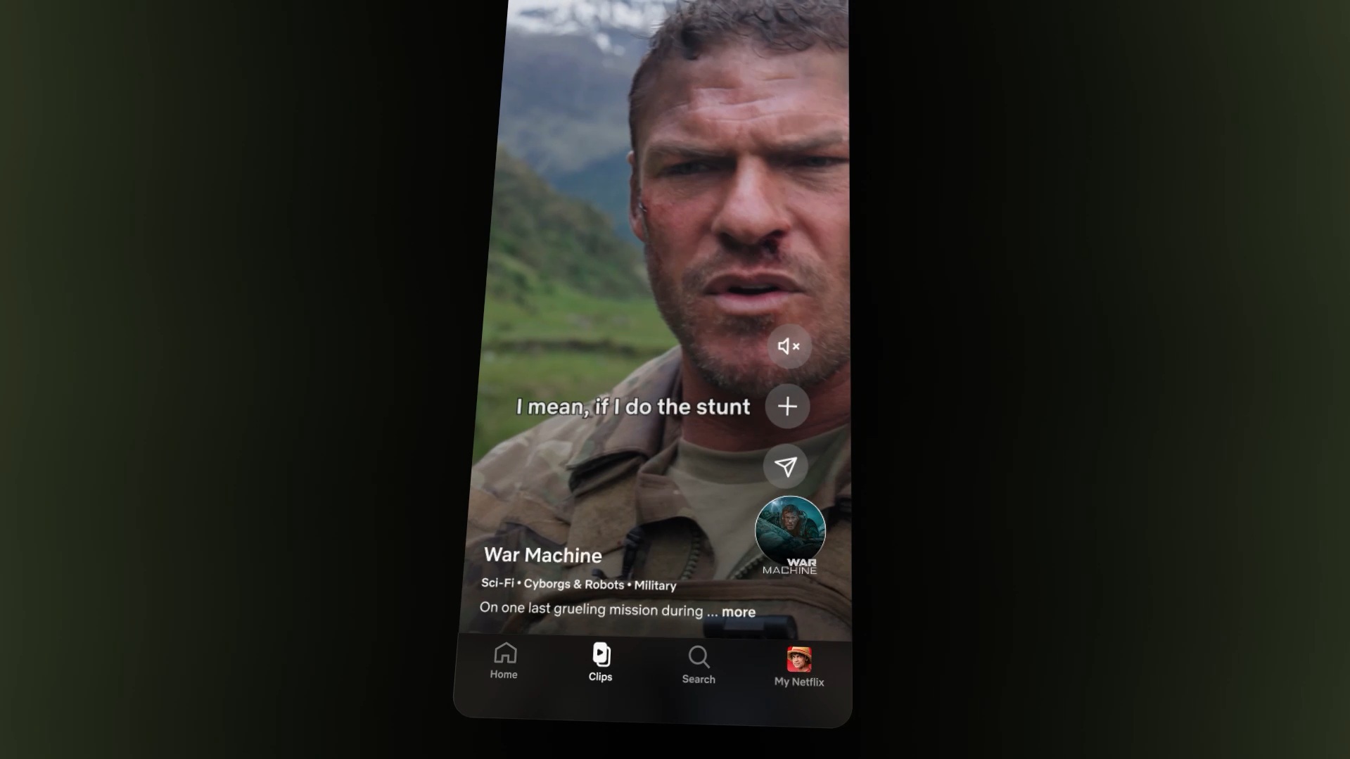 Presented by Netflix "clips," a personalized feed that offers vertical videos of content on the platform to share or save for later.
