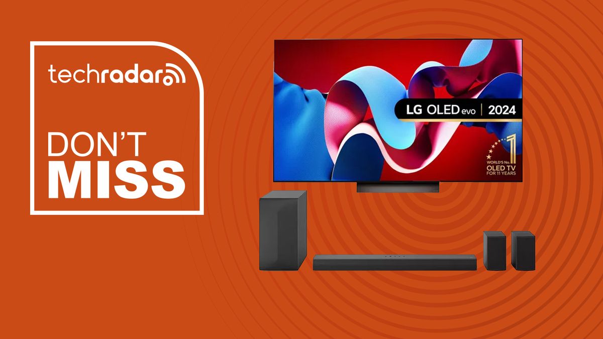 LG C4 OLED TV and LG soundbar on an orange background