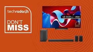 LG C4 OLED TV and LG soundbar on an orange background