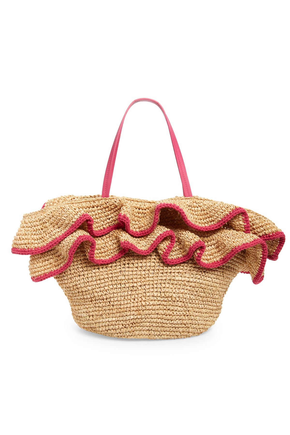 btb Los Angeles Joey Ruffle Raffia Tote