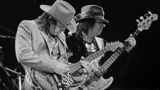 Stevie Ray Vaughan and bassist Tommy Shannon perform at the Greek Theater in Berkeley on October 11, 1985.