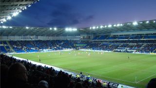 Night game of football at Cardiff City Stadium