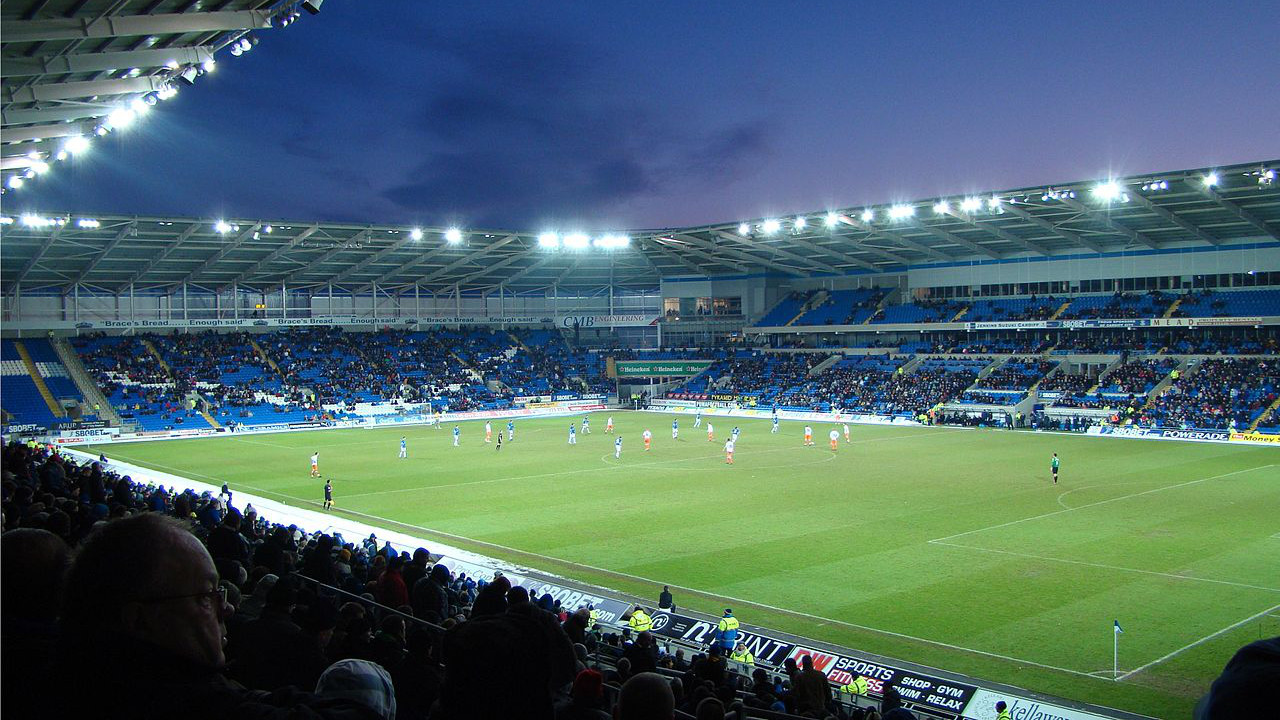 Football night game at Cardiff City Stadium