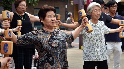 Old people working out