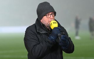 BBC Euro 2024 BBC Television and Radio Presenter Mark Chapman on the mic during the Emirates FA Cup Second Round match between York City and Wigan Athletic at LNER Community Stadium on December 01, 2023 in York, England. (Photo by Stu Forster/Getty Images)