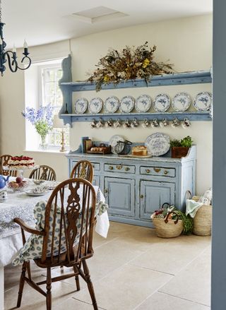 traditional kitchen with blue dresser in a Georgian home