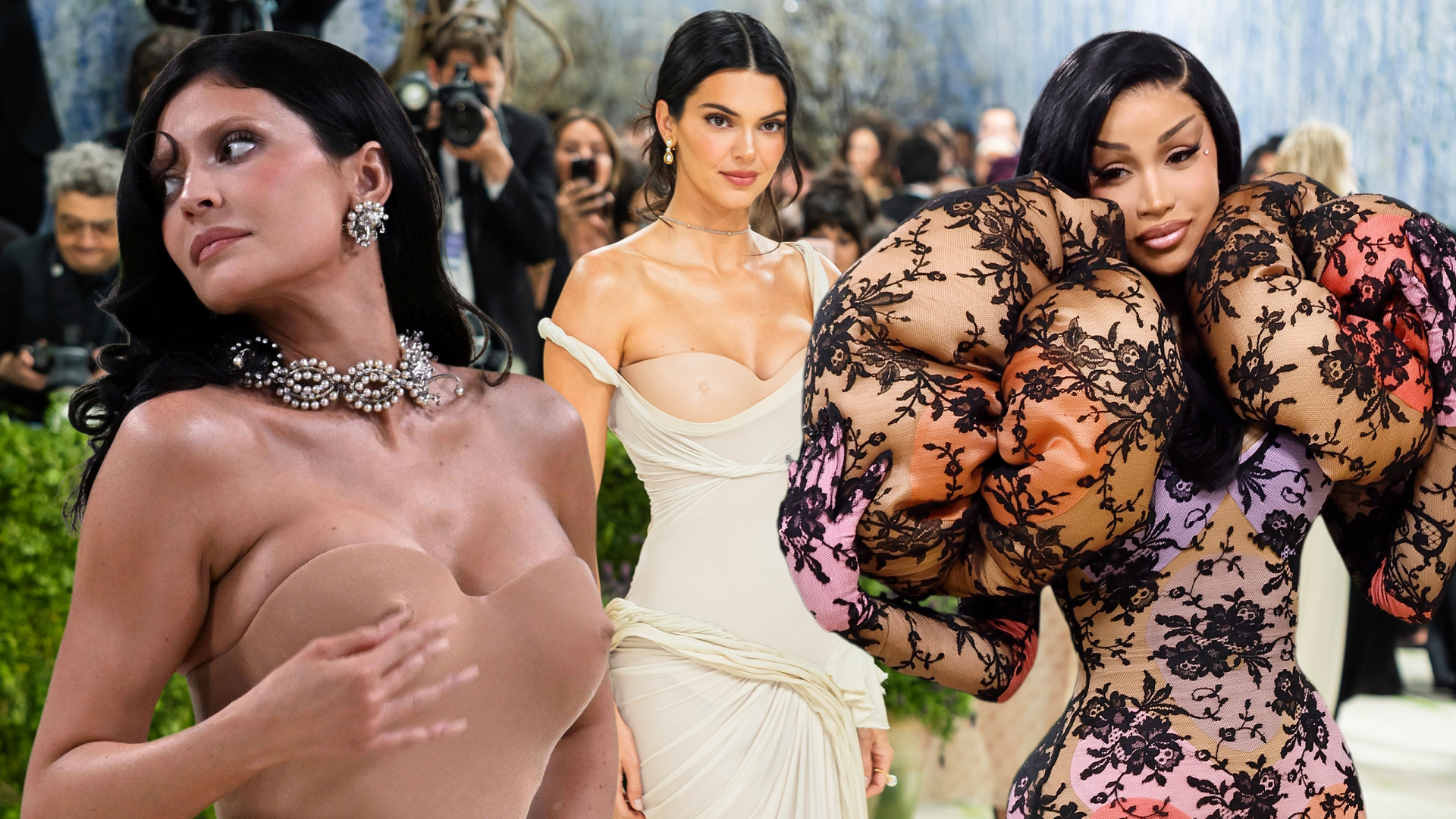 met gala 2026 red carpet guests wearing naked dresses including kylie jenner kendall jenner and cardi b