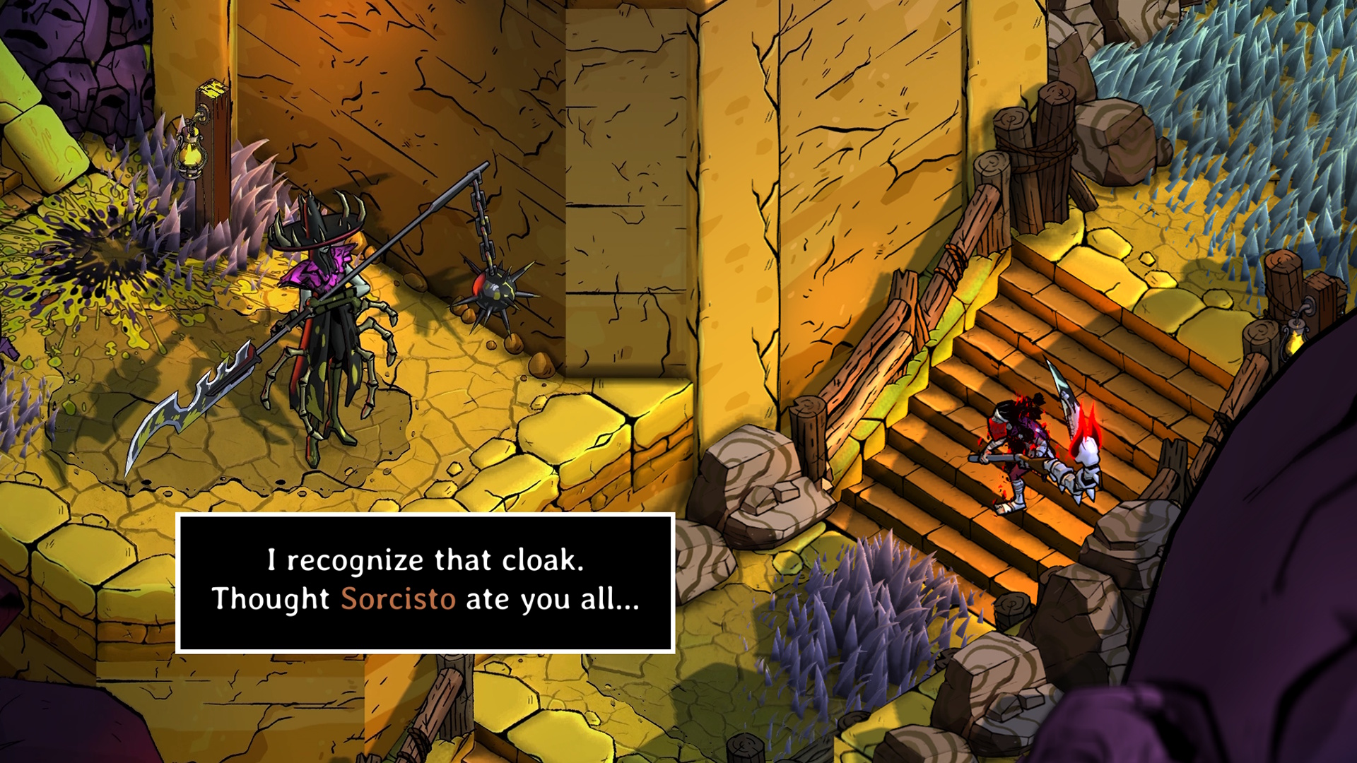 Blighted screenshot featuring an NPC commenting on your appearance
