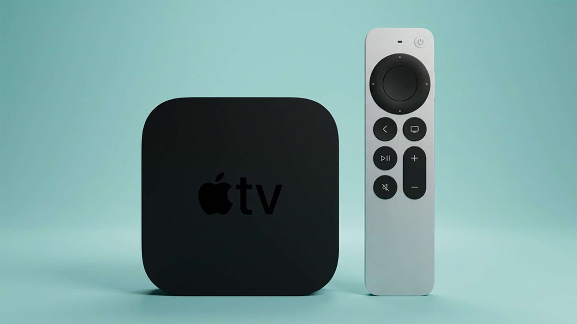 Apple TV 4K with remote on green background (edited using Gemini)