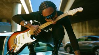 Steve Lacy and his signature Fender "People Pleaser" Stratocaster