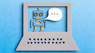 Image illustrée d'un robot à l'intérieur d'un ordinateur avec une bulle de texte