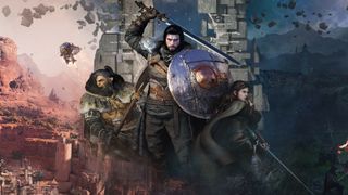 Fantasy knights pose in game art