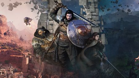 Fantasy knights pose in game art