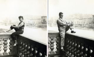 A black and white photo of a man and a woman posing separately on a wall in a book by Erik Kessels